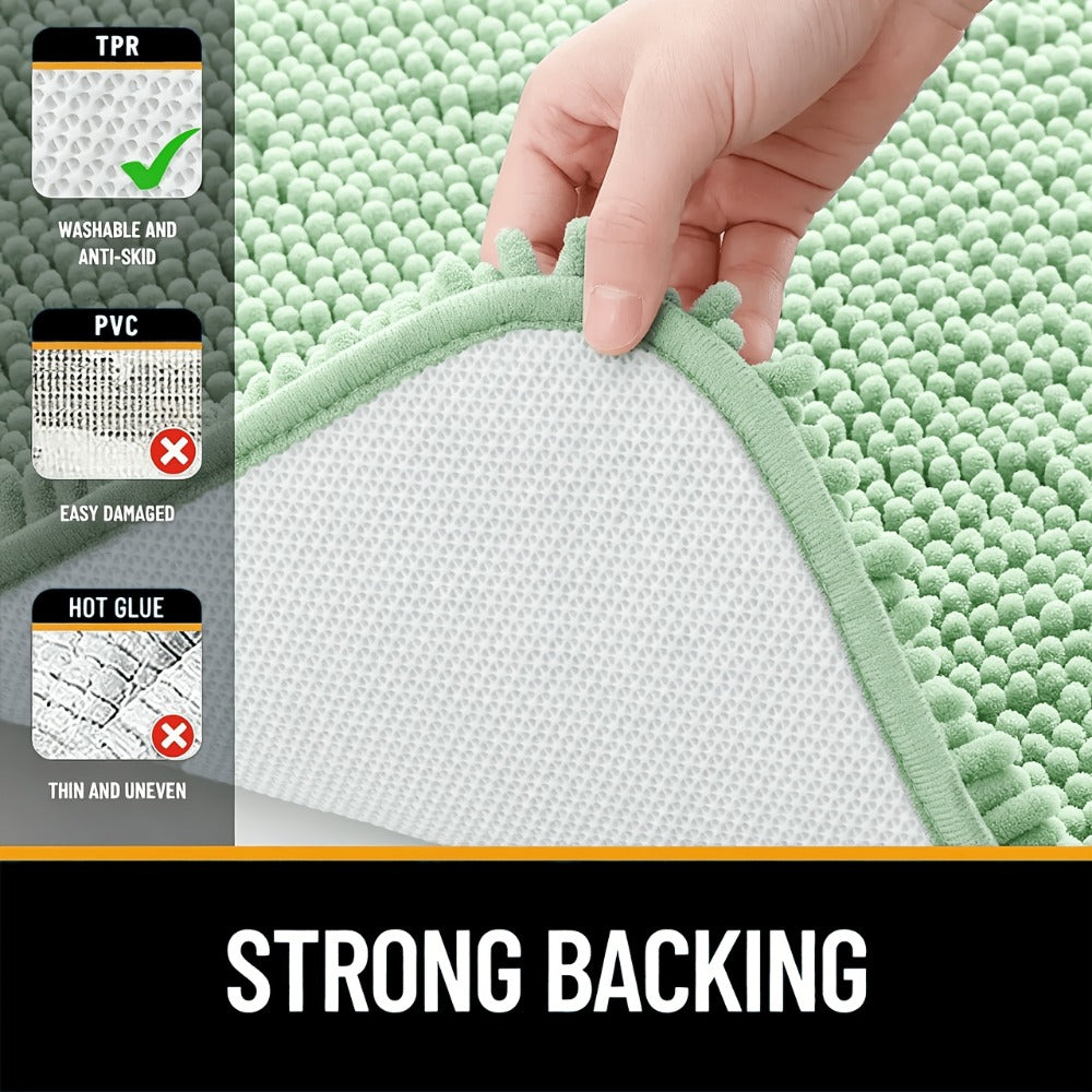 Oval Chenille-Style Bath Mat with Five Color Designs and 40 × 60 to 63 × 95 cm Size Options