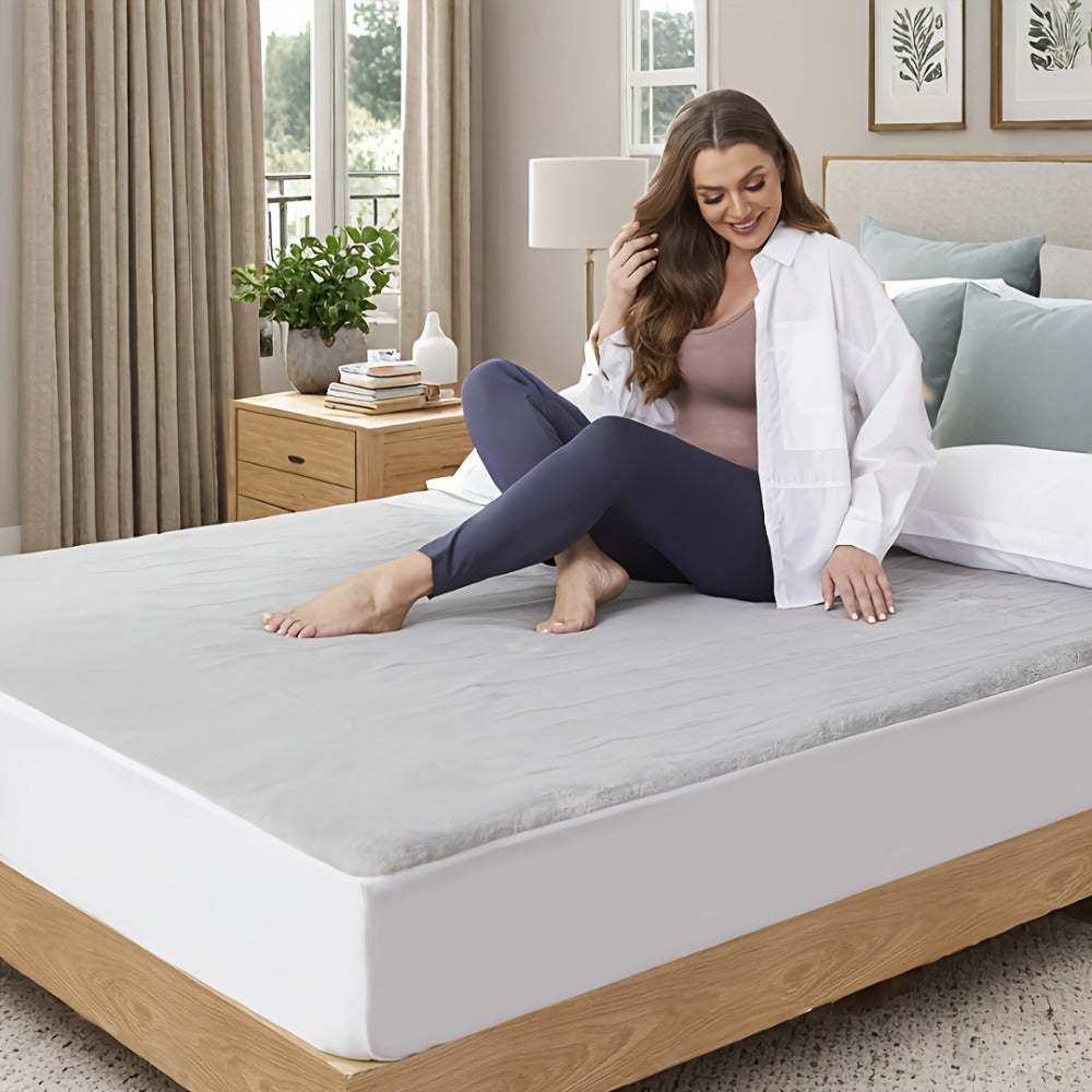 Heated Mattress Pad Queen King Twin Full, Coral Fleece Electric Bed Warmer Under Blanket with 4 Heating Levels