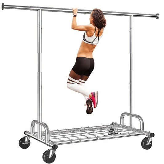 Heavy Duty Rolling Clothes Rack with Wheels – Adjustable Garment Rack 260LBS Capacity, Extendable 51"-75" Wide