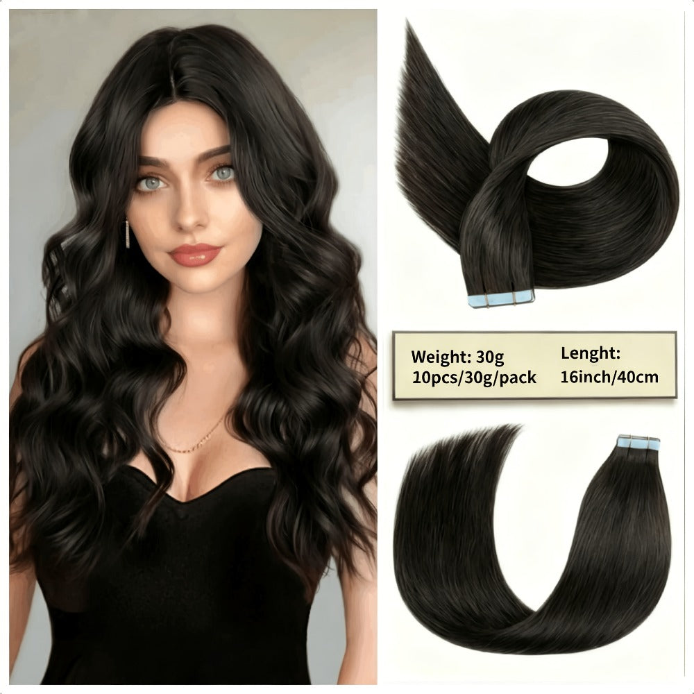 Tape In Hair Extensions Human Hair Straight Natural Black 1B Seamless Skin Weft 10pcs 30g 16 20 22 24 Inch Invisible Blend for Volume