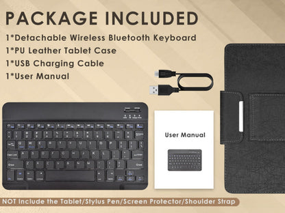 Universal Tablet Case with Wireless Keyboard 10.1 Inch, Removable Bluetooth Keyboard, PU Leather Folio Cover