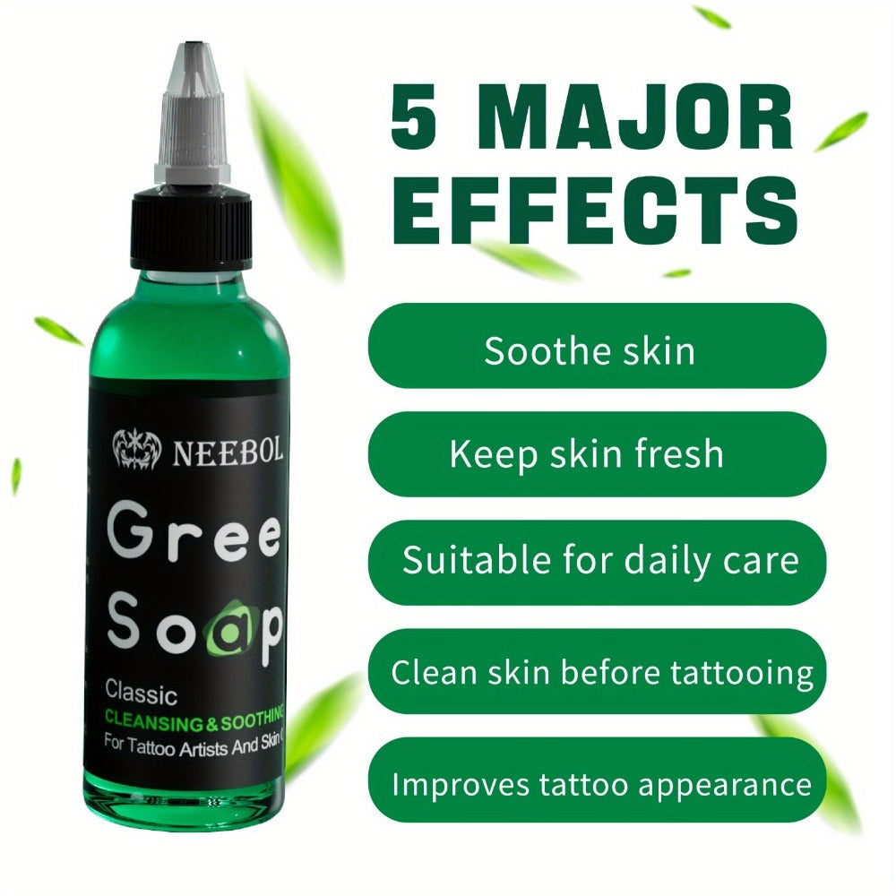Tattoo Green Soap Cleaning Kit Neebol 8.5oz Concentrated Soap Squeeze Bottle Moisturizing Balm Cream Lint-Free Wipes Complete Skin Care Set