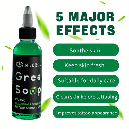 Tattoo Green Soap Cleaning Kit Neebol 8.5oz Concentrated Soap Squeeze Bottle Moisturizing Balm Cream Lint-Free Wipes Complete Skin Care Set