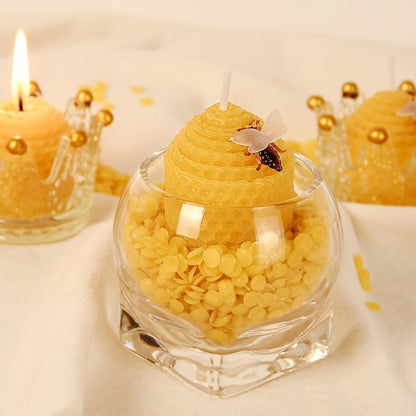 Beeswax Candles Set – Natural Pure Beeswax Votive Candles with Bee Decorations, Handcrafted from Beekeepers