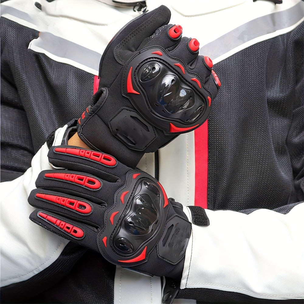 Motorcycle Gloves with Hard Knuckle Protection, Touchscreen-Compatible Full Finger Anti-Slip Riding Gloves