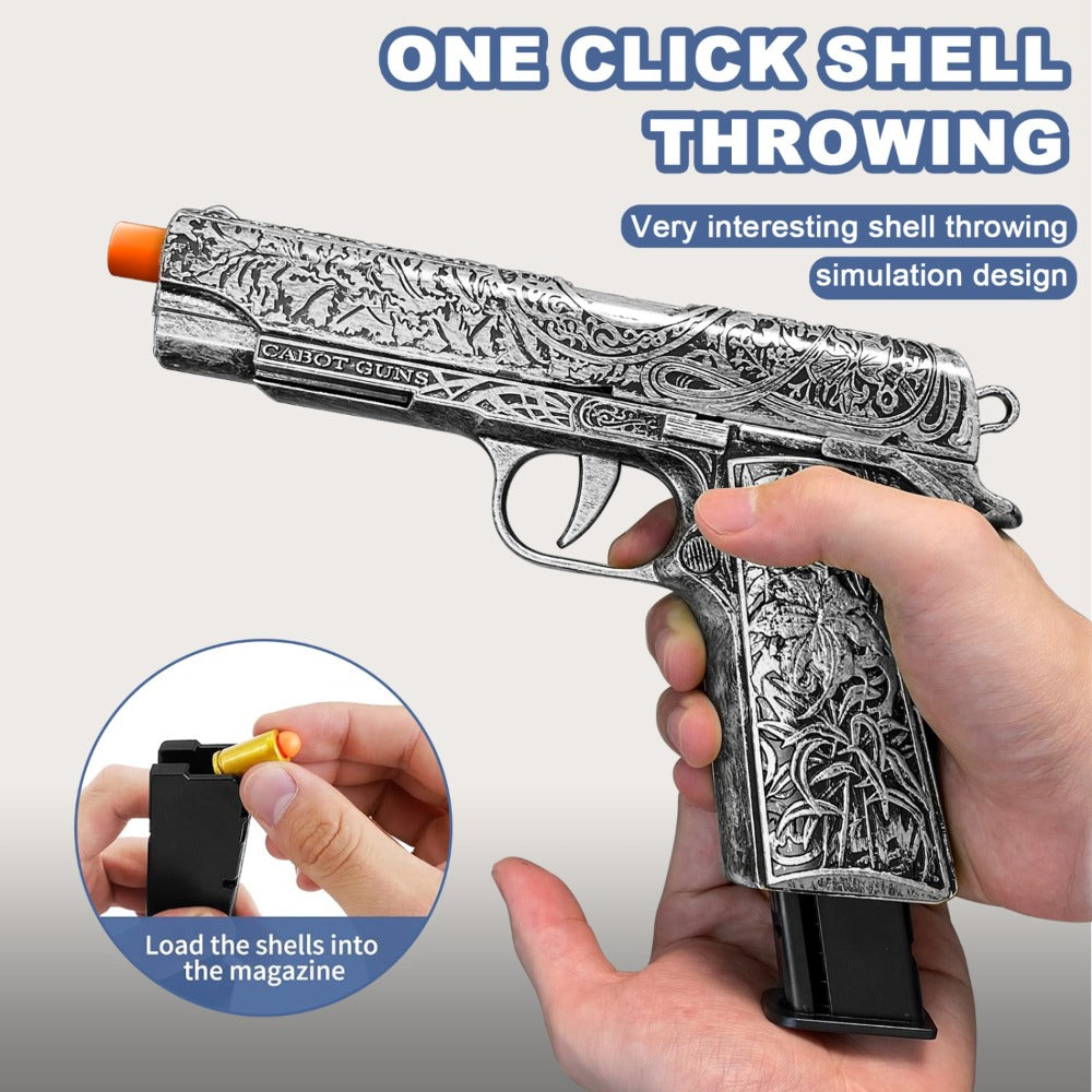 Shell-Ejecting Toy Foam-Dart Blaster with Engraved Body, Two Magazines and Four Color Options