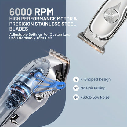 Hair Clipper MENSURE Single or Two-Tool Cordless Set with Type-C Charging, LCD Display and Seven Guide Combs