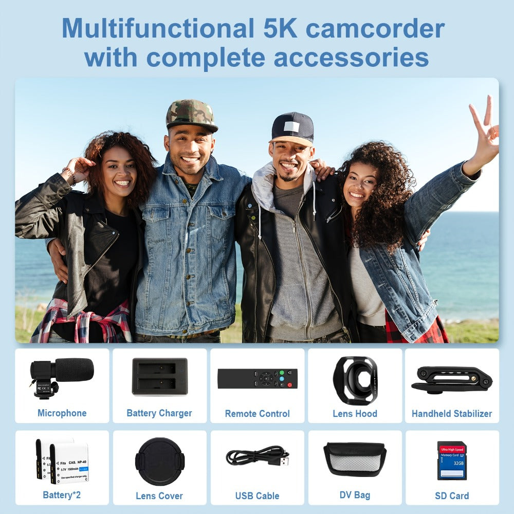 5K Vlogging Camera Camcorder 64MP WiFi for YouTube with IR Night Vision 18X Zoom 3 Inch Touch for an Everyday Personal Care Routine