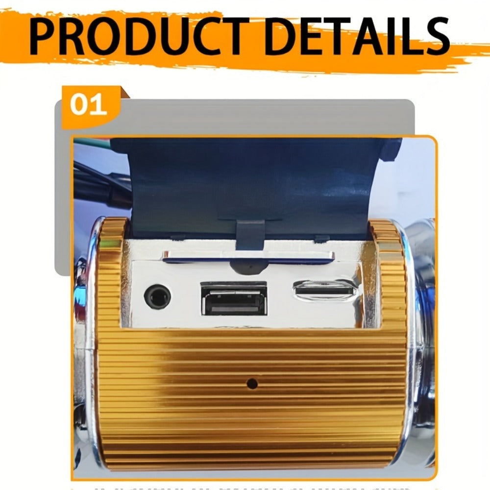 Motorcycle Bluetooth Speaker Sound Bar with Built-in Amplifier – IPX5 Waterproof, FM Radio, USB & AUX Input