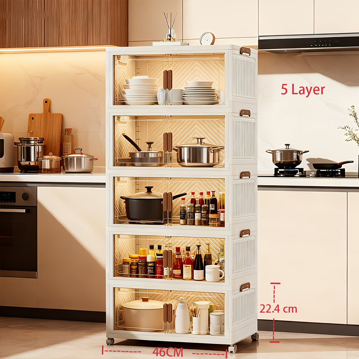 Foldable Storage Cabinet with Door, Multi-Layer Stackable Storage Box for Shoes, Clothes & Books