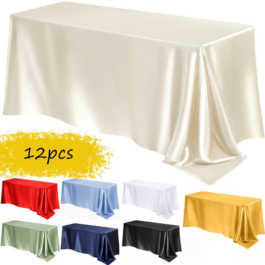 Tablecloth Satin Rectangle Cover 12-Piece Set in 57 x 102-Inch Size and Fourteen Colors for Events