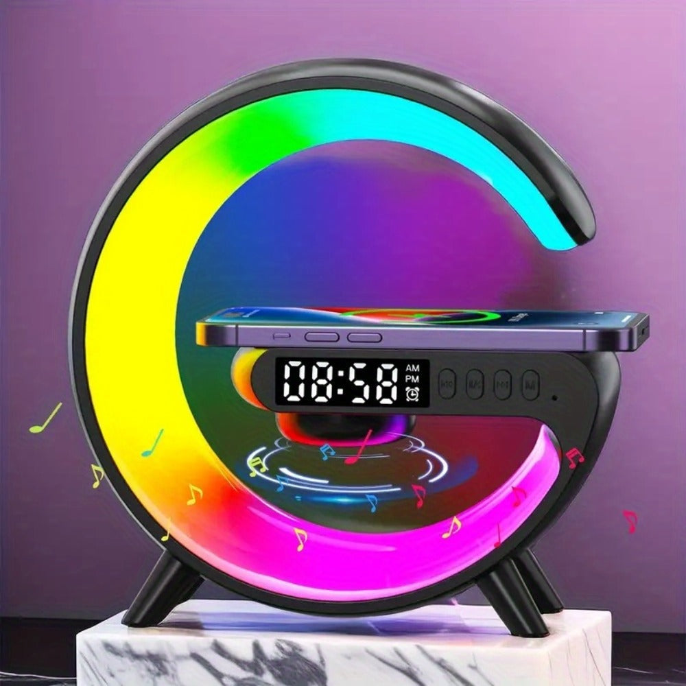 Wireless Speaker Sunrise Alarm Clock with RGB Rhythm Night Light and Fast Wireless Charging in Black or White