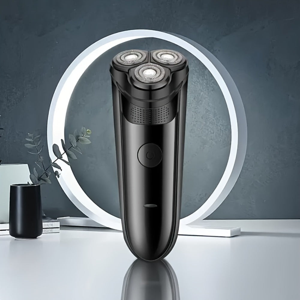 Electric Shaver Cordless Rotary Grooming Kit with USB Charging Cable in Blue or Black for Daily Use