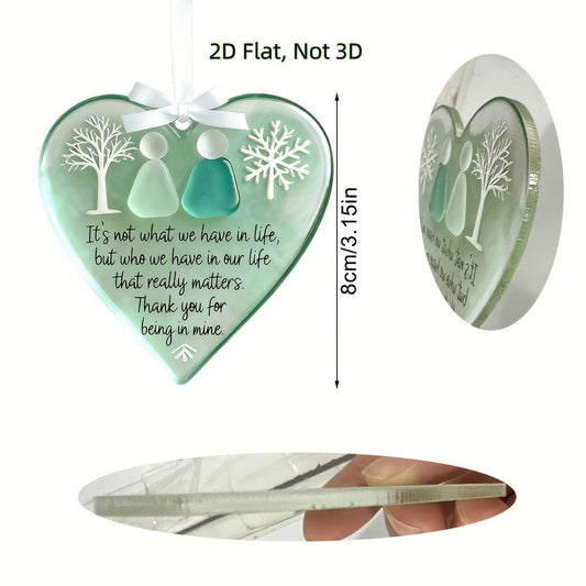 Acrylic Heart Friendship Ornaments 15 Pack – Heart-Shaped Sea Hanging Decor with Inspirational Quote, Christmas Tree Ornaments