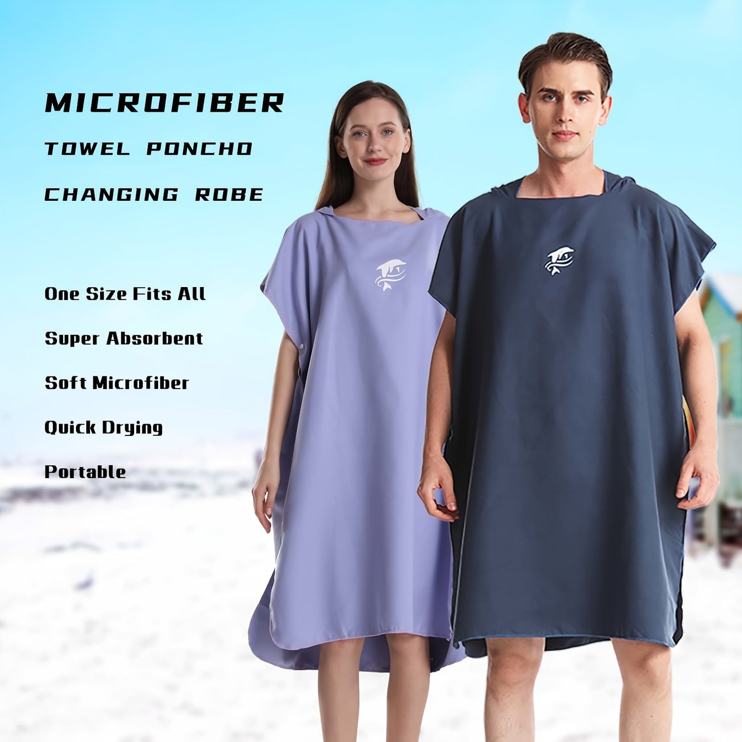 Quick-Dry Surf Poncho Towel Robe – Microfiber Beach Wrap with Shark Graphic, Super Absorbent Changing Robe for Swimming, Surfing & Travel