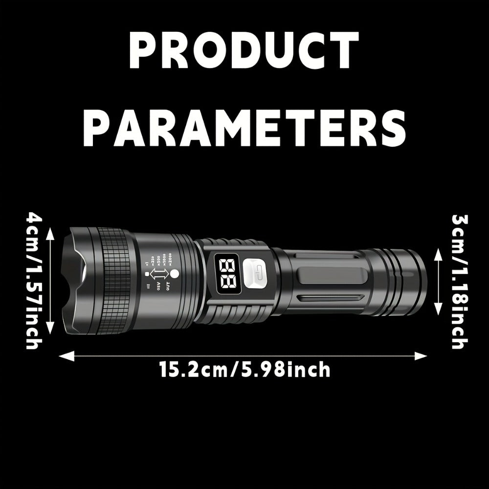 Flashlight Rechargeable 4-Piece Zoom Set with Digital Displays, USB Charging and IP65 Rating