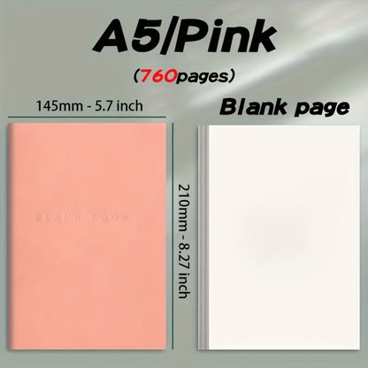 Blank Notebook A5 760 Pages Leather Soft Cover Sketchbook for Sketching Drawing Journaling College Students Adults Gift