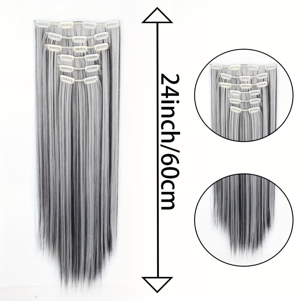 Clip In Hair Extensions 24 Inch for Women 6 Pieces 16 Clips – Heat Resistant Synthetic Hairpiece for Volume & Length