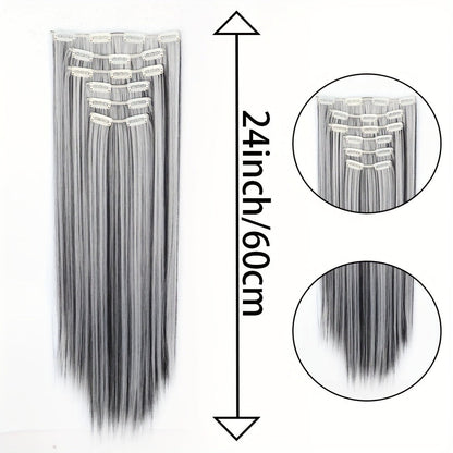 Clip In Hair Extensions 24 Inch for Women 6 Pieces 16 Clips – Heat Resistant Synthetic Hairpiece for Volume & Length