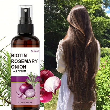 Biotin Rosemary & Onion Oil Hair Growth Serum Spray 100ml – Leave-In Treatment for Damaged Brittle Hair, Reduces Breakage & Frizz