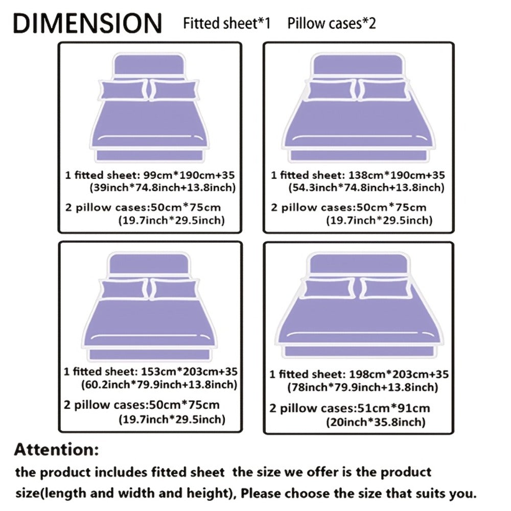 Bed Sheet Set 3 Piece Super Soft Microfiber Fitted Sheet with Pillowcases – Deep Pocket 15 Inch Crown Letter Print Color Block Bedding Twin