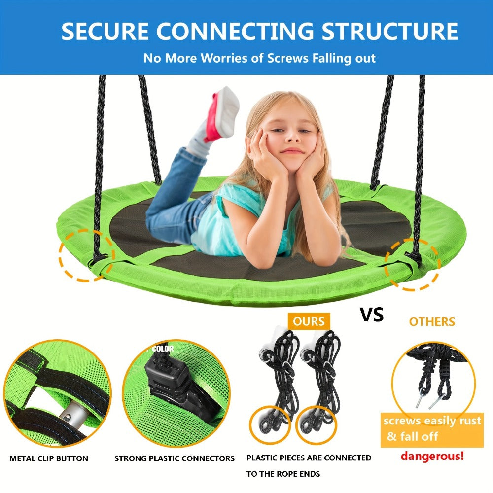 43 Inch Saucer Swing for Kids Outdoor, 360° Spinning Nest Swing with Swivel, Adjustable Ropes & Hanging Straps for Tree or Swing Set