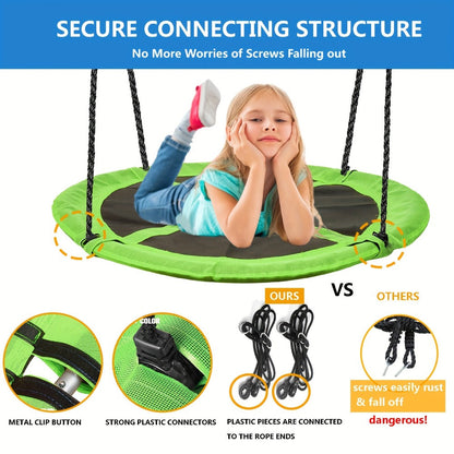 43 Inch Saucer Swing for Kids Outdoor, 360° Spinning Nest Swing with Swivel, Adjustable Ropes & Hanging Straps for Tree or Swing Set