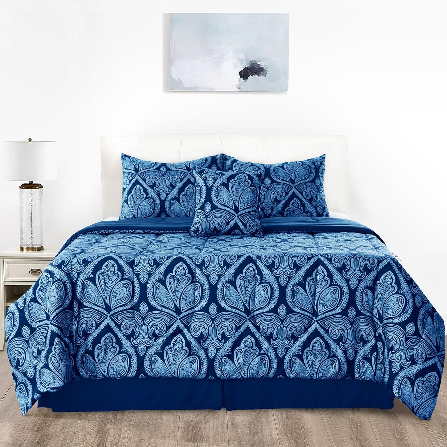 5-Piece Comforter Set, Down Alternative Reversible Quilted Bedding with Bed Skirt & Pillow Shams