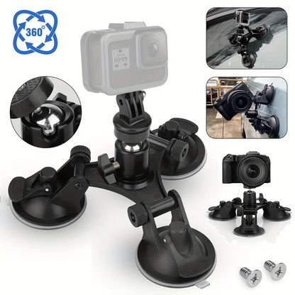 Suction Cup Camera Mount with 3 Bases – Universal 360° Ball Head Car Camera Holder for GoPro Hero 10 9 8 7, Action Cameras