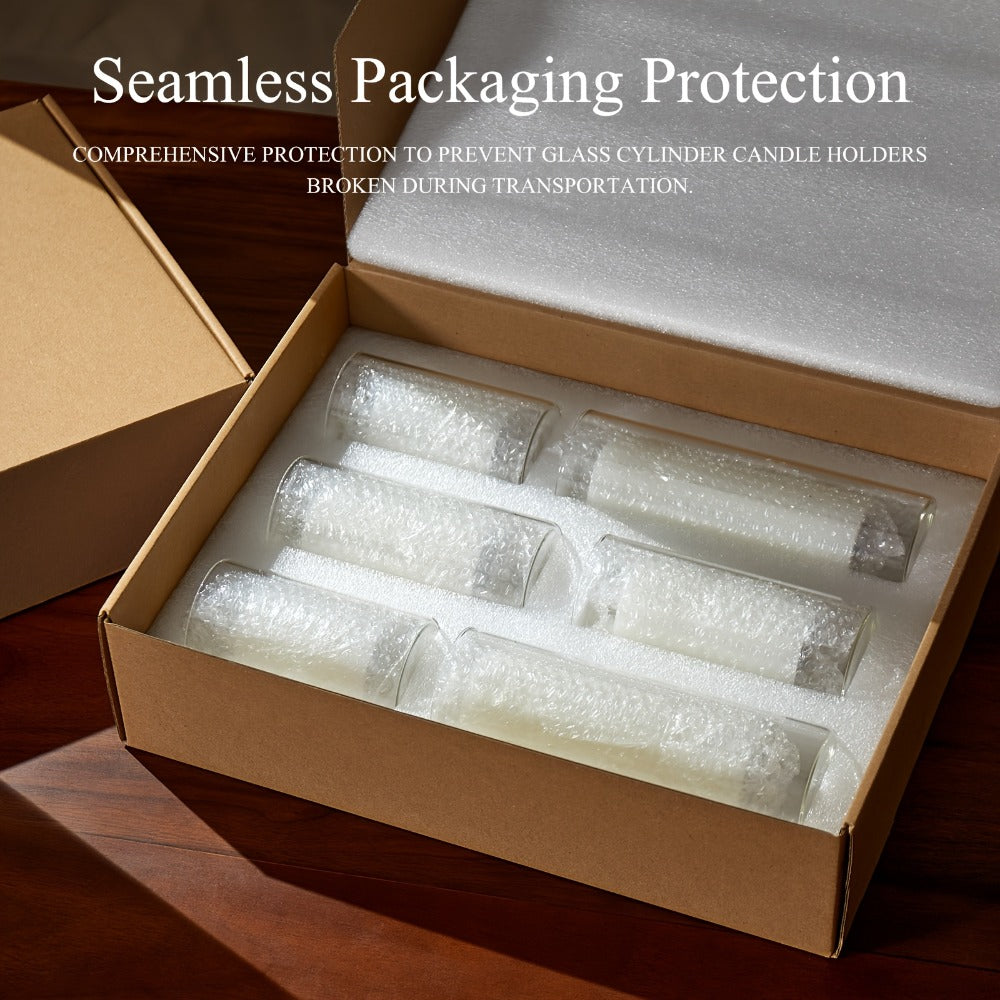 Pillar Candles with Clear Glass Hurricane Holders, Unscented White Cylinder Candles & Vases for Wedding Centerpieces