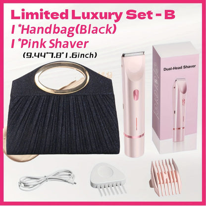 Electric Hair Trimmer for Women Dual Head IPX7 Waterproof USB Rechargeable Painless Bikini Trimmer Face Body Shaver Arms Legs Underarm