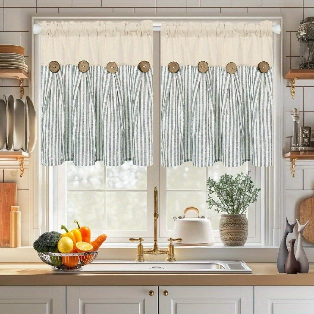 Semi Sheer Curtains Bohemian Linen Cotton Patchwork Grommet Top Window Drapes for Bedroom Living Room Kitchen Bathroom Cafe