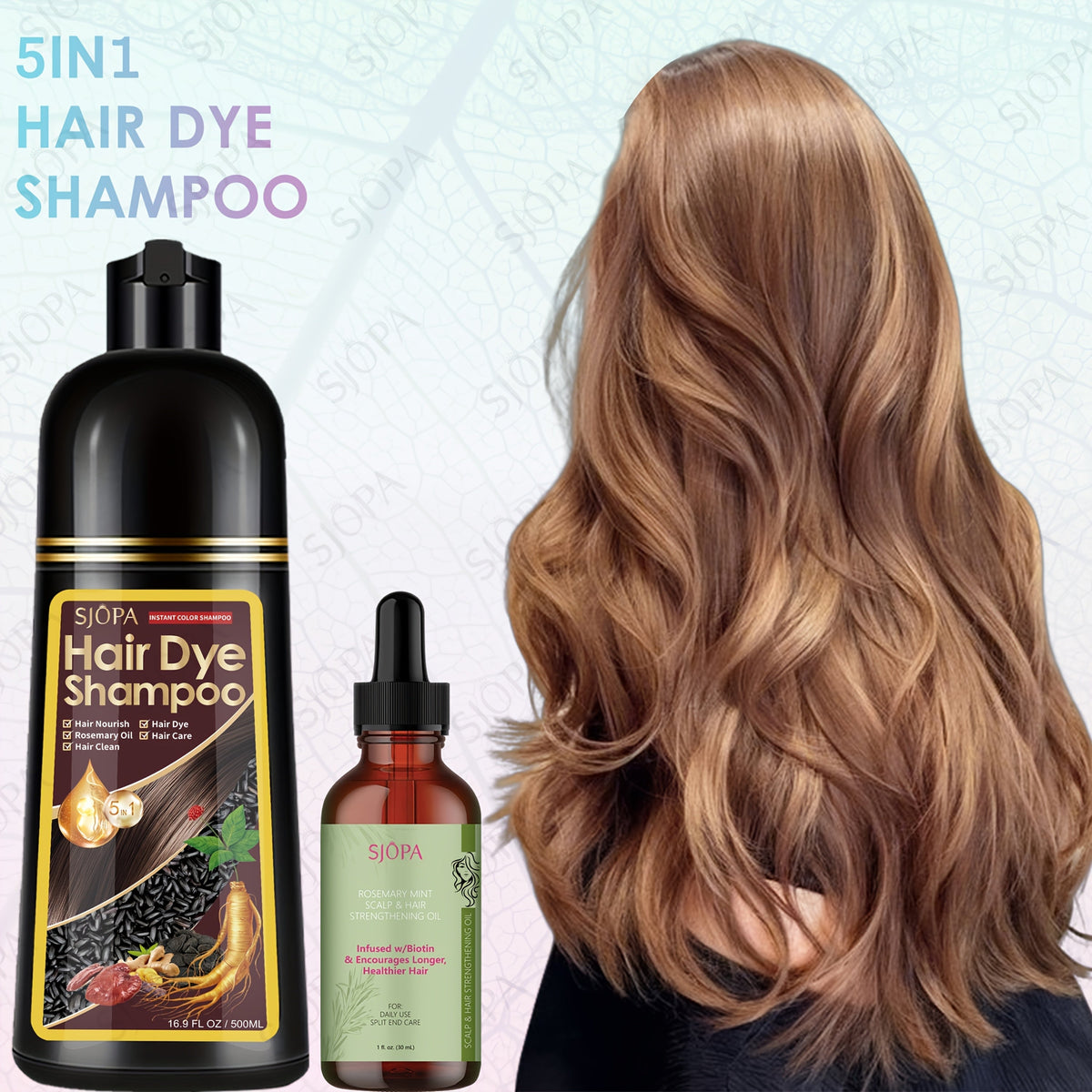 Hair Dye Coloring Shampoo 5-in-1 Upgraded with Hibiscus Oil, Squalane & Glycerin – Quick Color & Nourishing, Gentle Skin-Safe Formula