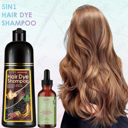 Hair Dye Coloring Shampoo 5-in-1 Upgraded with Hibiscus Oil, Squalane & Glycerin – Quick Color & Nourishing, Gentle Skin-Safe Formula