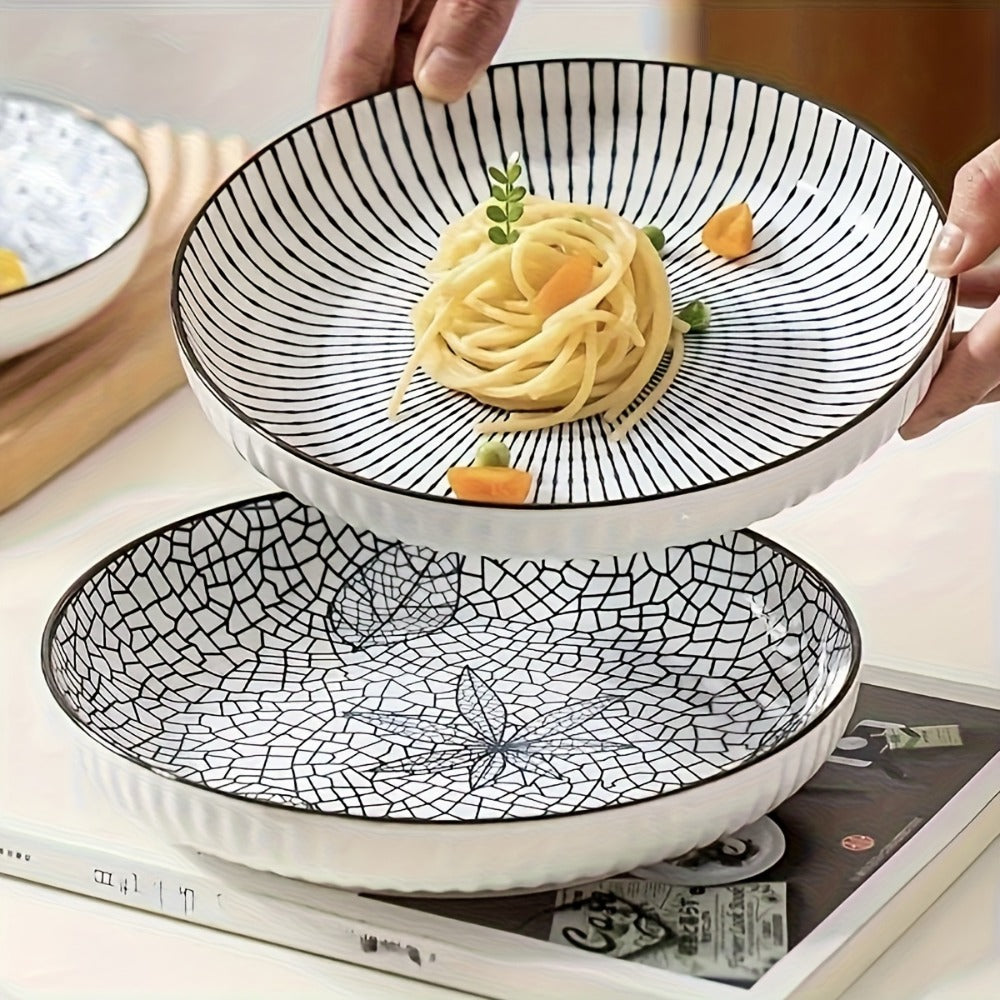 Japanese Ceramic Plates Set of 4, Floral Yamada Pattern Dinnerware, 7-Inch Round Serving Plates with Edge