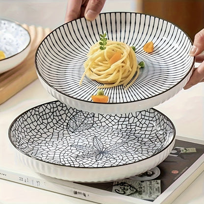 Japanese Ceramic Plates Set of 4, Floral Yamada Pattern Dinnerware, 7-Inch Round Serving Plates with Edge