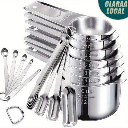 Measuring Cups and Spoons Set Stainless Steel 13-Piece 20-Piece with Leveler Baking for Home Cooking, Dining and Outdoor Meals