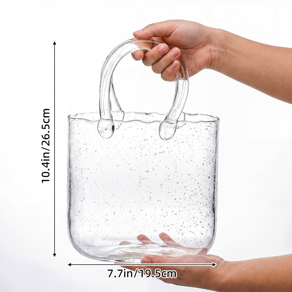 Glass Purse Vase for Flowers Glow in the Dark Vase Fish Bowl Bubble Clear Bag Vase with Handle 7.7x3.9x10.4In Unique Decorative Vases