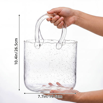 Glass Purse Vase for Flowers Glow in the Dark Vase Fish Bowl Bubble Clear Bag Vase with Handle 7.7x3.9x10.4In Unique Decorative Vases