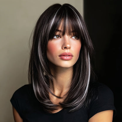 Synthetic Wig 20-Inch Layered Straight Style in Deep Purple with Hairnet Included for Cosplay Looks