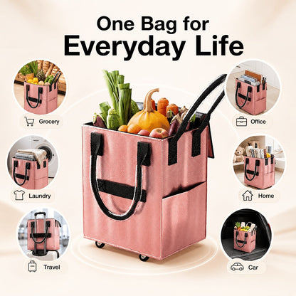 Rolling Grocery Bag with Wheels 60L Extra Large | 16 Gallon Heavy Duty Foldable Shopping Cart Waterproof | Multi-Function Travel Tote
