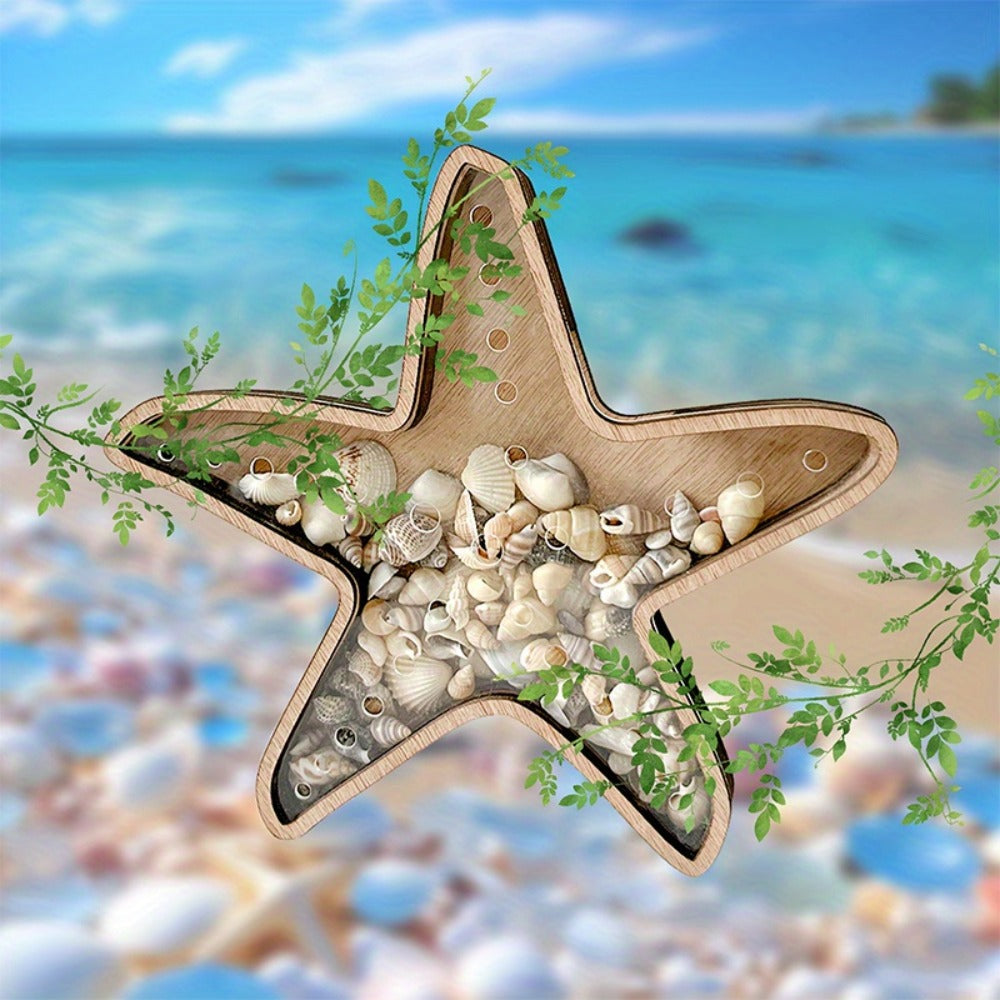 Wooden Starfish Tray – Ocean-Themed Organizer Dish for Desk & Dresser, Display Crystals Shells Agates, Nautical Home Decor