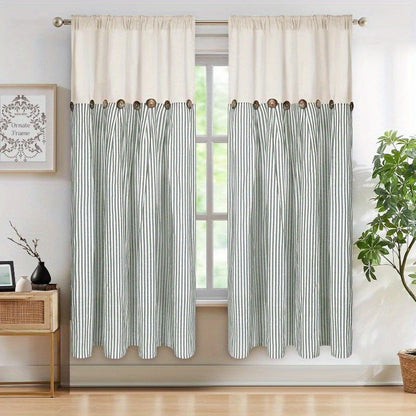 Semi Sheer Curtains Bohemian Linen Cotton Patchwork Grommet Top Window Drapes for Bedroom Living Room Kitchen Bathroom Cafe