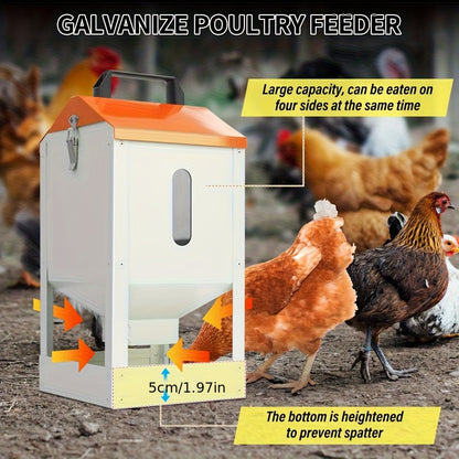 Chicken Feeder Stainless Steel 20 lbs Visible Window Portable Handle