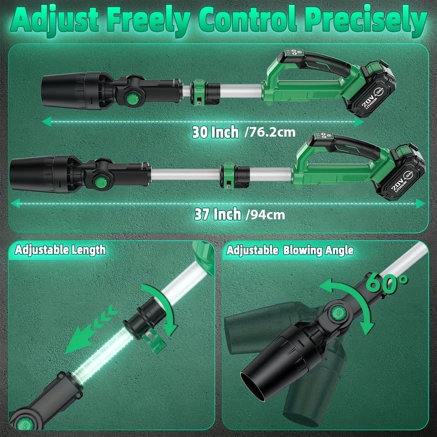 KIMO 20V Cordless Leaf Blower with Telescoping Tube, Three-Speed Label, Charger and One- or Two-Battery 4000mAh Sets