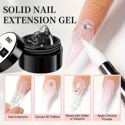 RINO 3D Nail Sculpture Kit 5pcs – Solid Builder Gel with Rhinestone Gel Molding Gel Flower Molds & Sculpting Brush