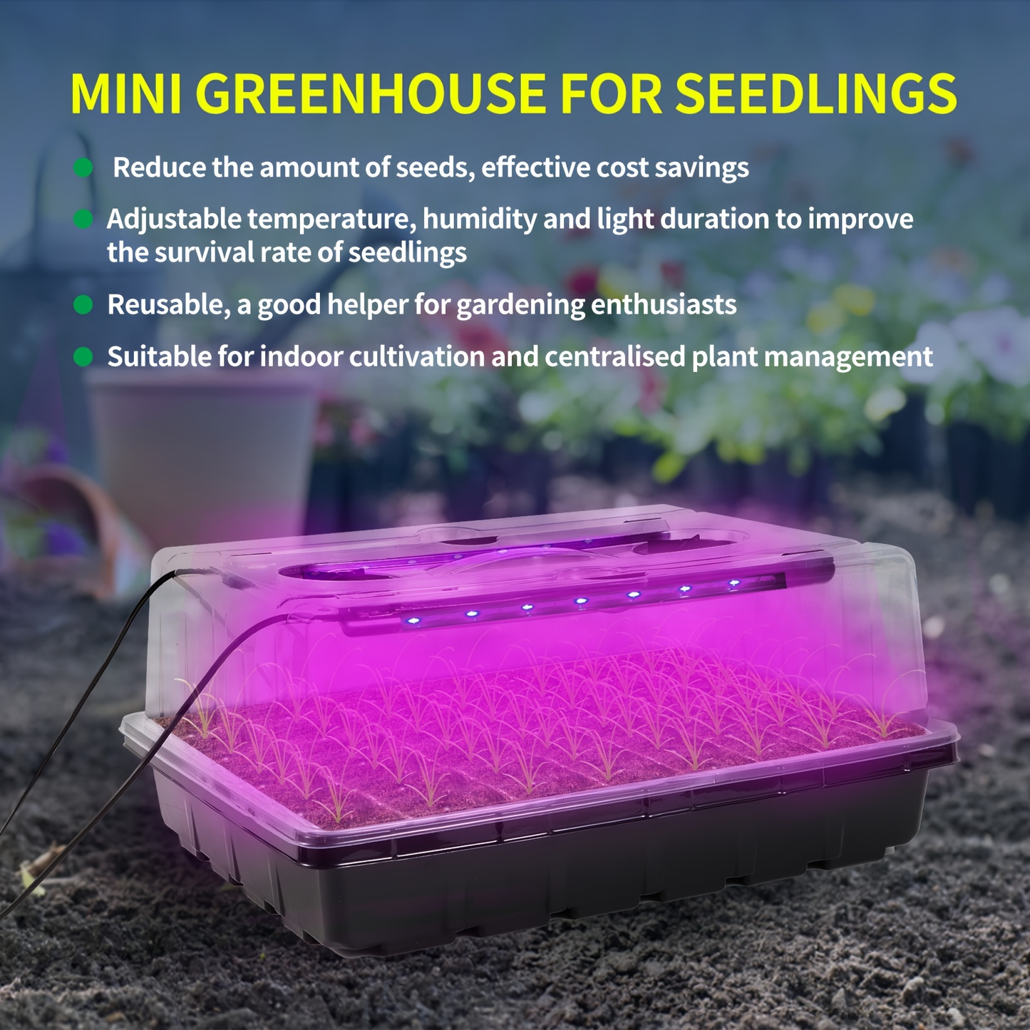 Seed Starter Tray with Grow Light 96 Cell Self-Watering, 10-Level Brightness & Timer, Humidity Dome