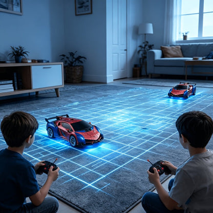 Spider Robot RC Car for Kids 1:18 with LED Lights, One-Button Transform Police Car Stunt Toy