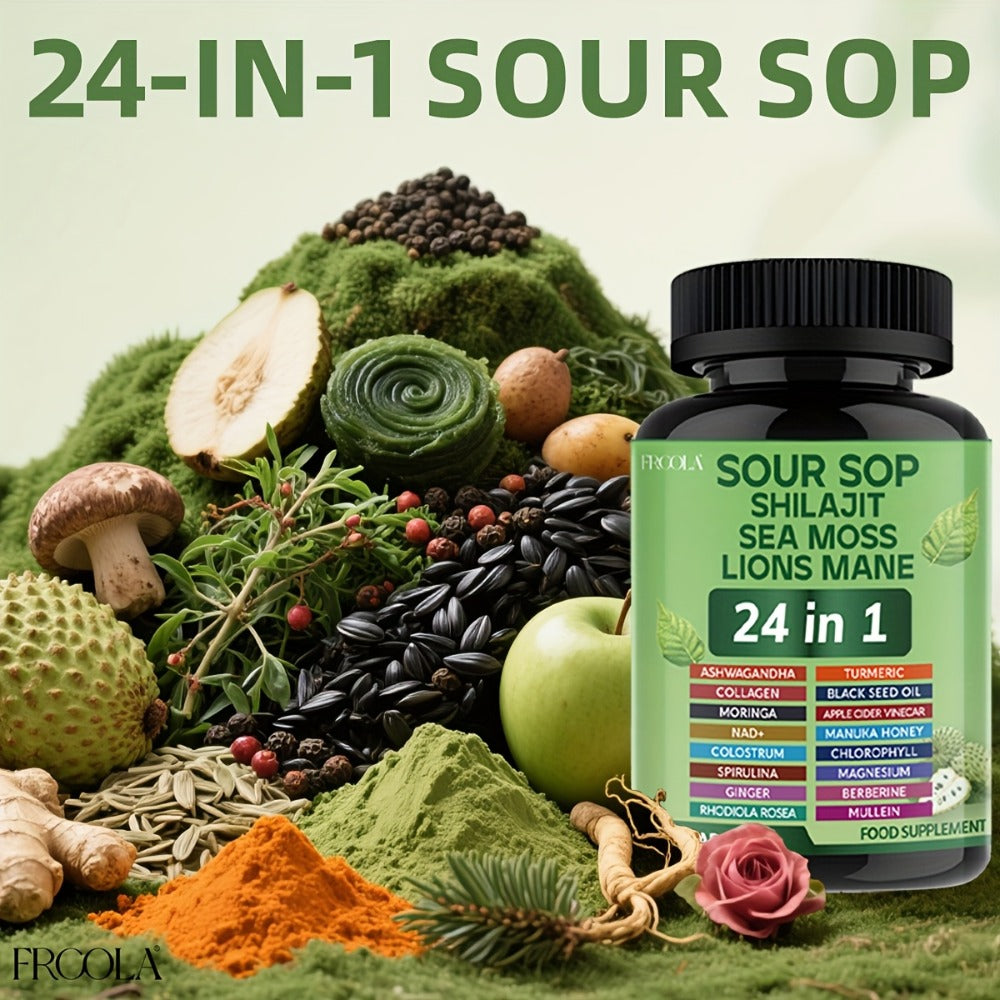 Sea Moss Capsules 24-in-1 Superfood Blend 2238mg with Soursop Shilajit Lion's Mane Graviola