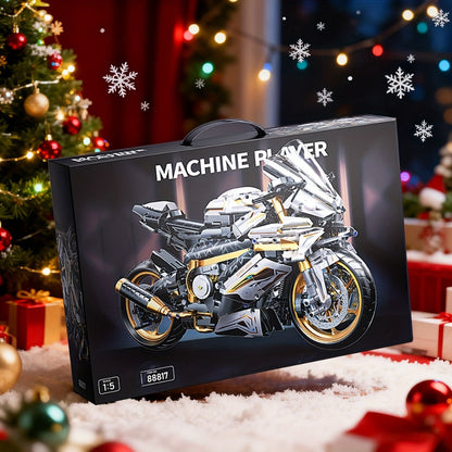 Motorcycle Building Blocks Model Kit 1:5 Scale 2000+ Pieces, Platinum Gold & White Collectible Brick Motorbike Display Set